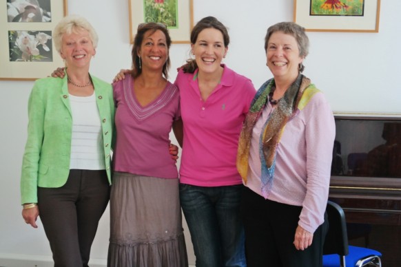 “Isabella, “(f.l.t.r.) Moderator Mary Geissler, Property Chair Mickela Moore, the former owner of the space and Membership Chair Anne Storey after the Townhall Meeting on 28 June.“
