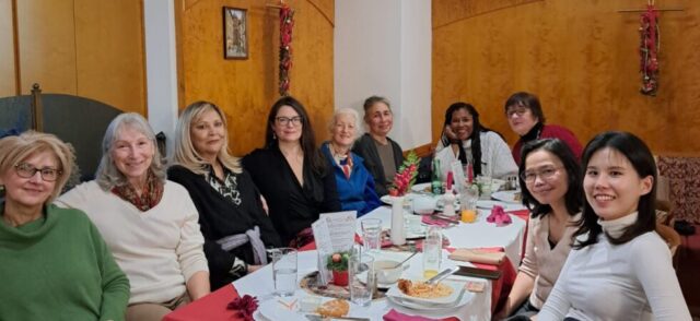 Women's Bible study group sharing a meal.